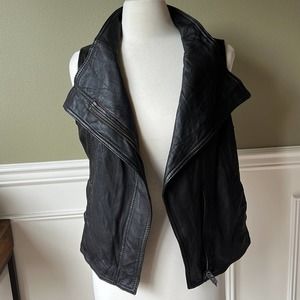 Anthropologie - JUNE Leather vest L brown moto biker jacket boho sleeveless